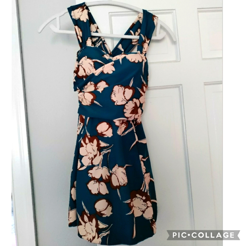 xxs one piece swimsuit Floral Navy Blue Green Flower Skirt